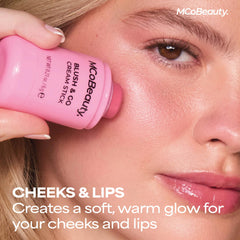 MCoBeauty applied on cheek demonstrating natural flushed glow instantly