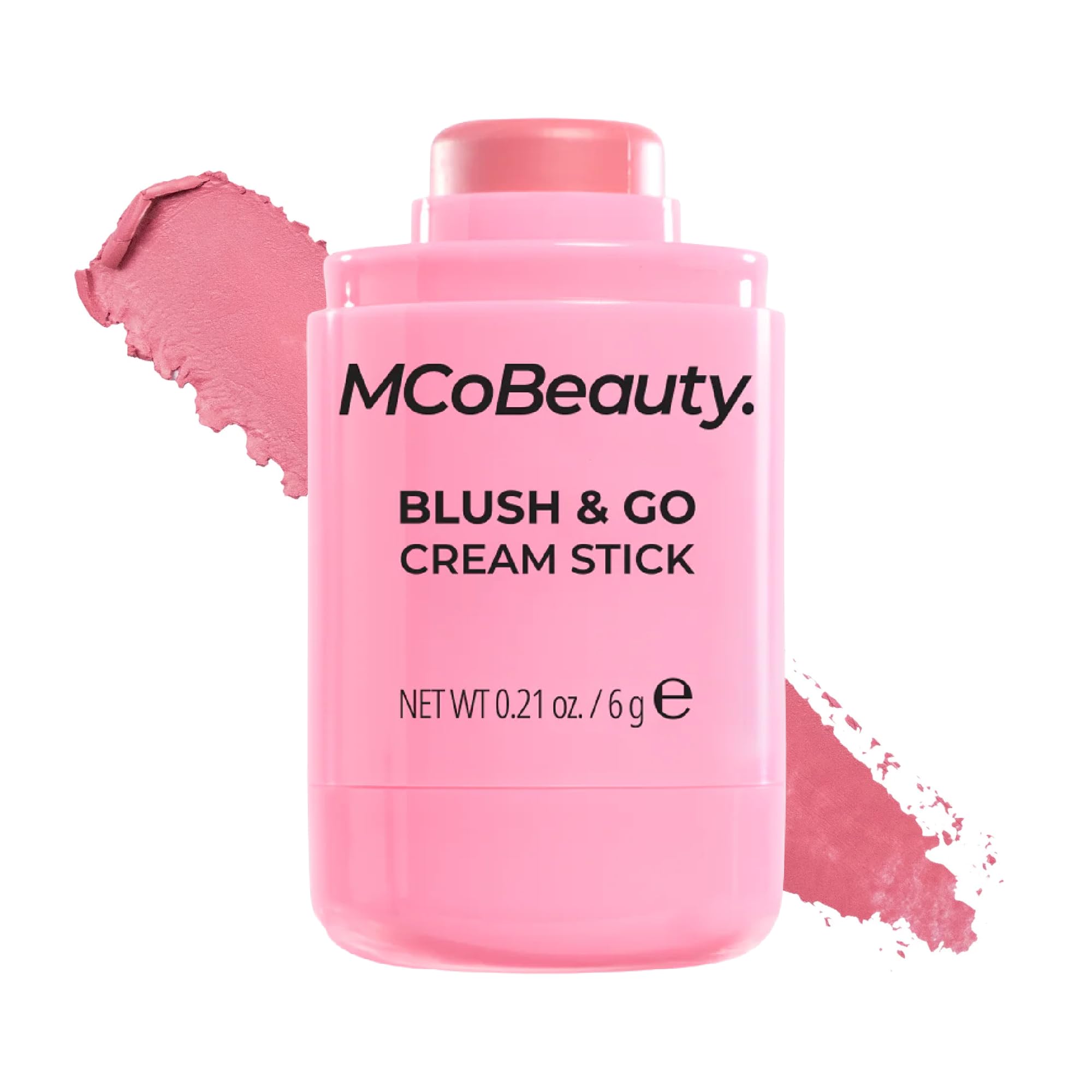 MCoBeauty front packaging showing Baby Pink shade and compact design benefits