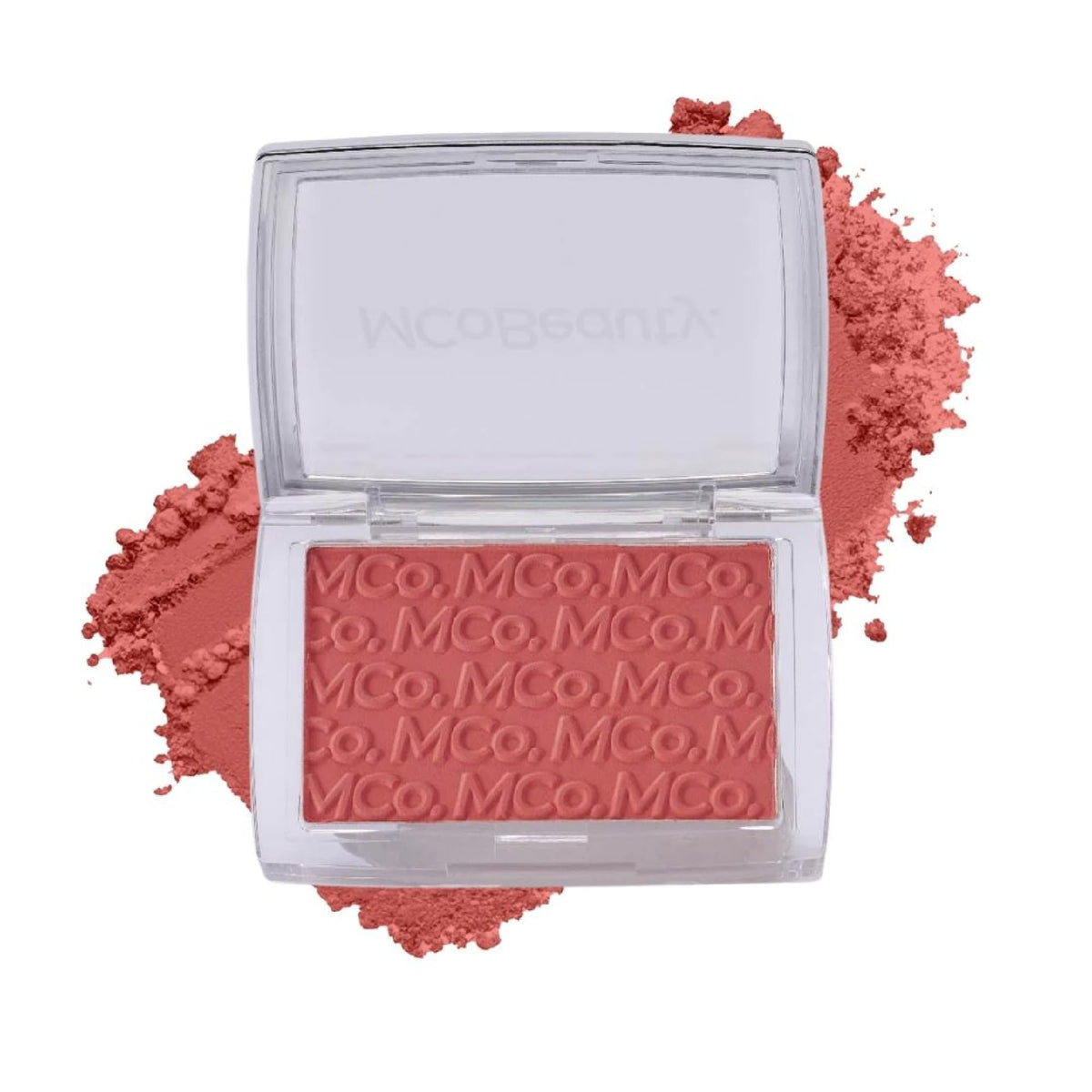 MCoBeauty blush red compact front view showing sleek packaging and portability