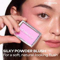 MCoBeauty blush red swatch on skin closeup showing personalized color payoff