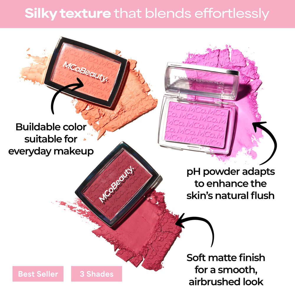 MCoBeauty blush red texture macro highlighting fine powder for smooth blend