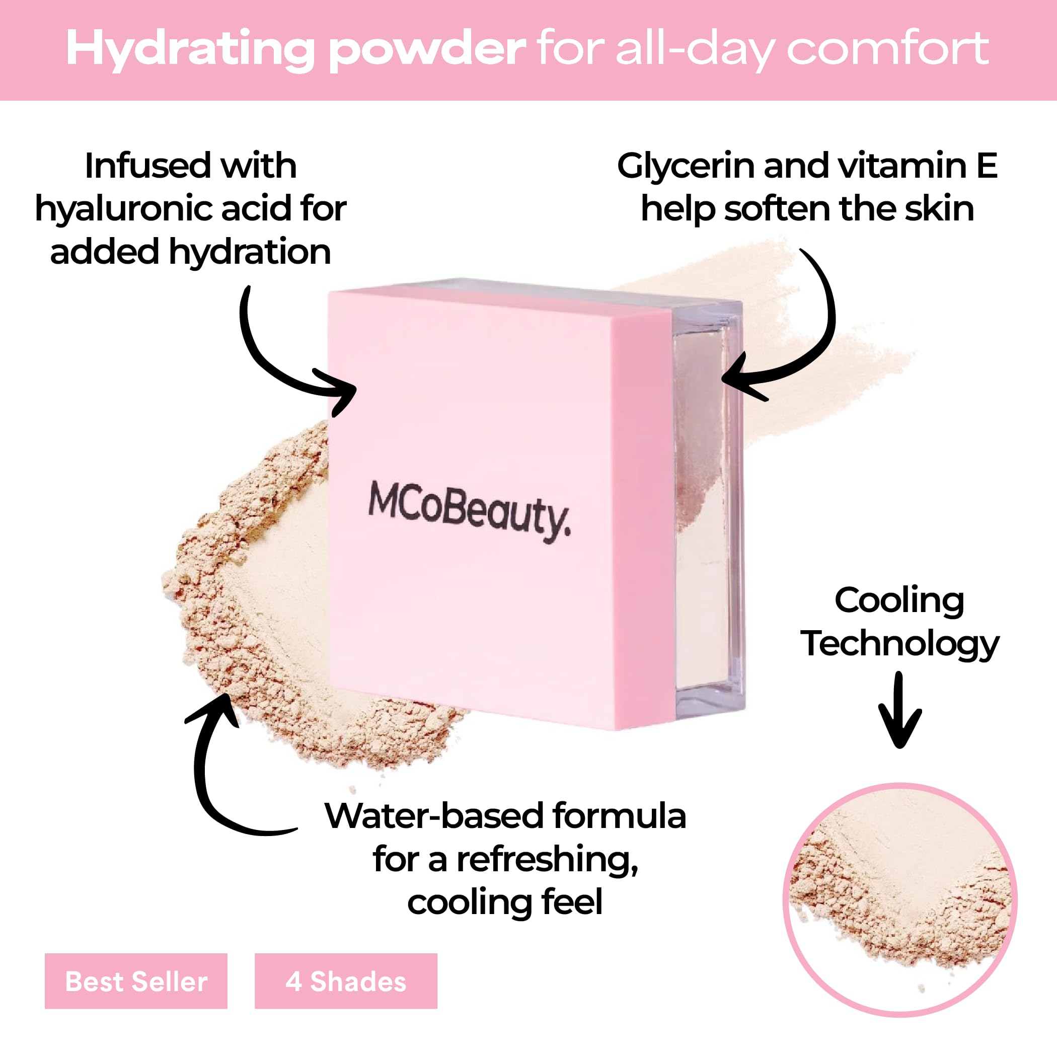 MCoBeauty finely milled powder texture close-up for smooth blur effect