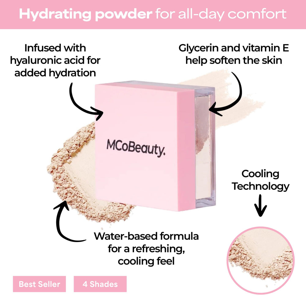 MCoBeauty finely milled powder texture close-up for smooth blur effect