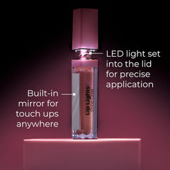 MCoBeauty gloss worn alone on nude lips for natural glossy, hydrated look
