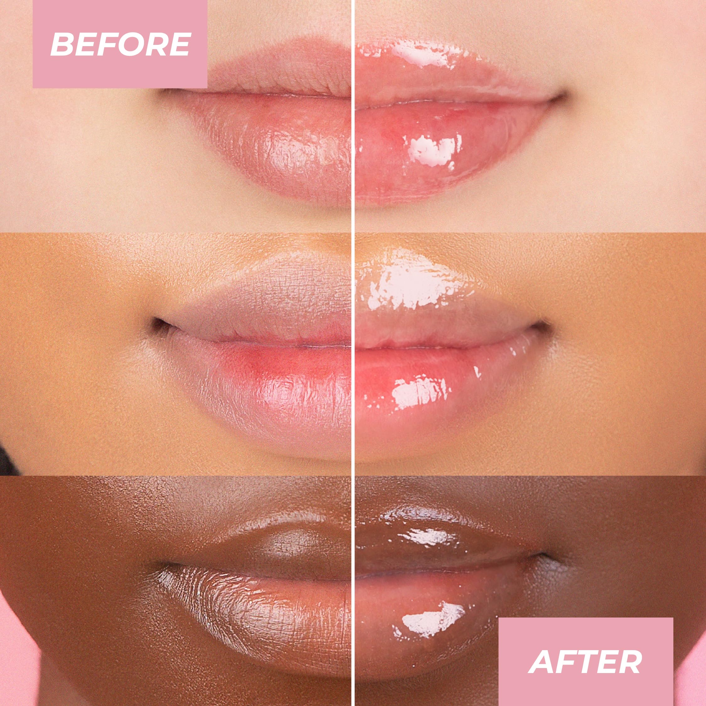 MCoBeauty gloss beside smartphone to show compact size and on-the-go convenience