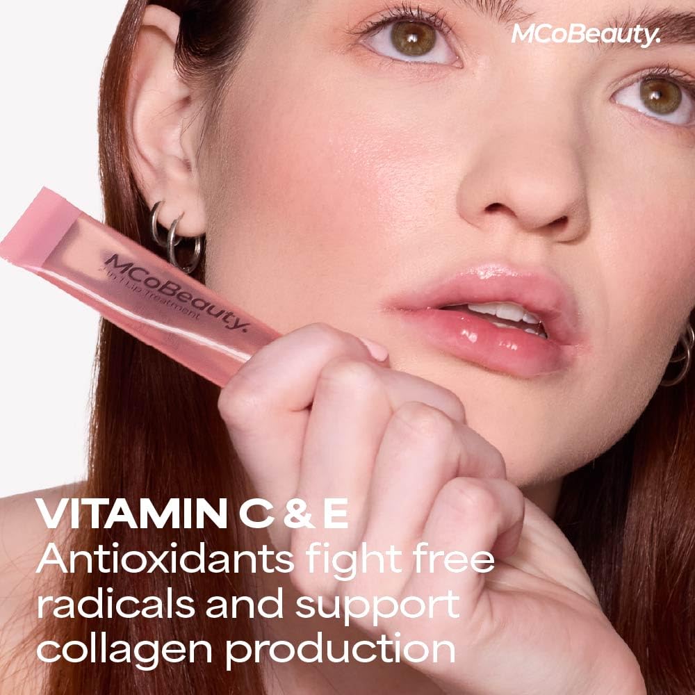 MCoBeauty lip oil tucked inside a makeup bag for easy daily touch-ups