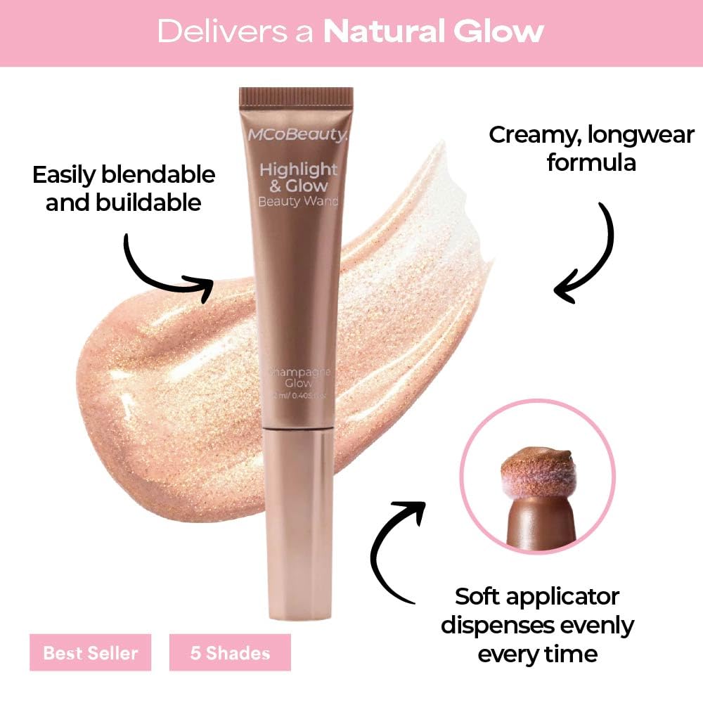 MCoBeauty liquid texture swiped on skin demonstrating buildable glow