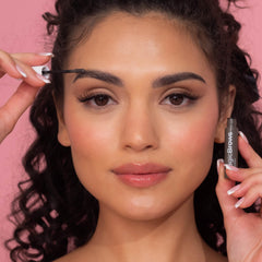 MCoBeauty Magic Brows in a handbag lifestyle scene for travel ease