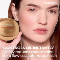 MCoBeauty powder on brush demonstrating lightweight pickup