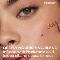 MCoBeauty applying drops with fingertips for precise natural bronzing and sculpting