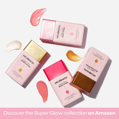 MCoBeauty key ingredient display with jojoba and hyaluronic acid for nourishing glow
