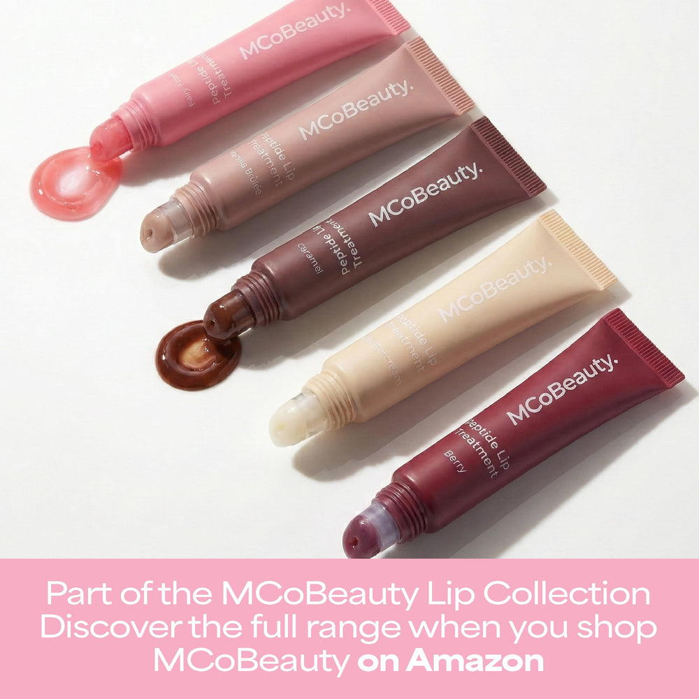 MCoBeauty label close-up highlighting peptide and vegan ingredients for comfort
