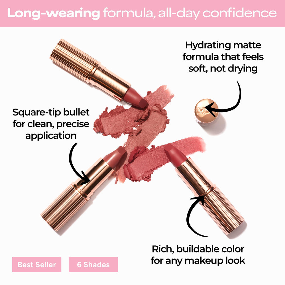 MCoBeauty Very Shelley creamy texture swatch on arm highlighting smooth, hydrating matte finish