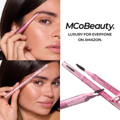 MCoBeauty pencil next to coin scale displays compact, travel-ready size
