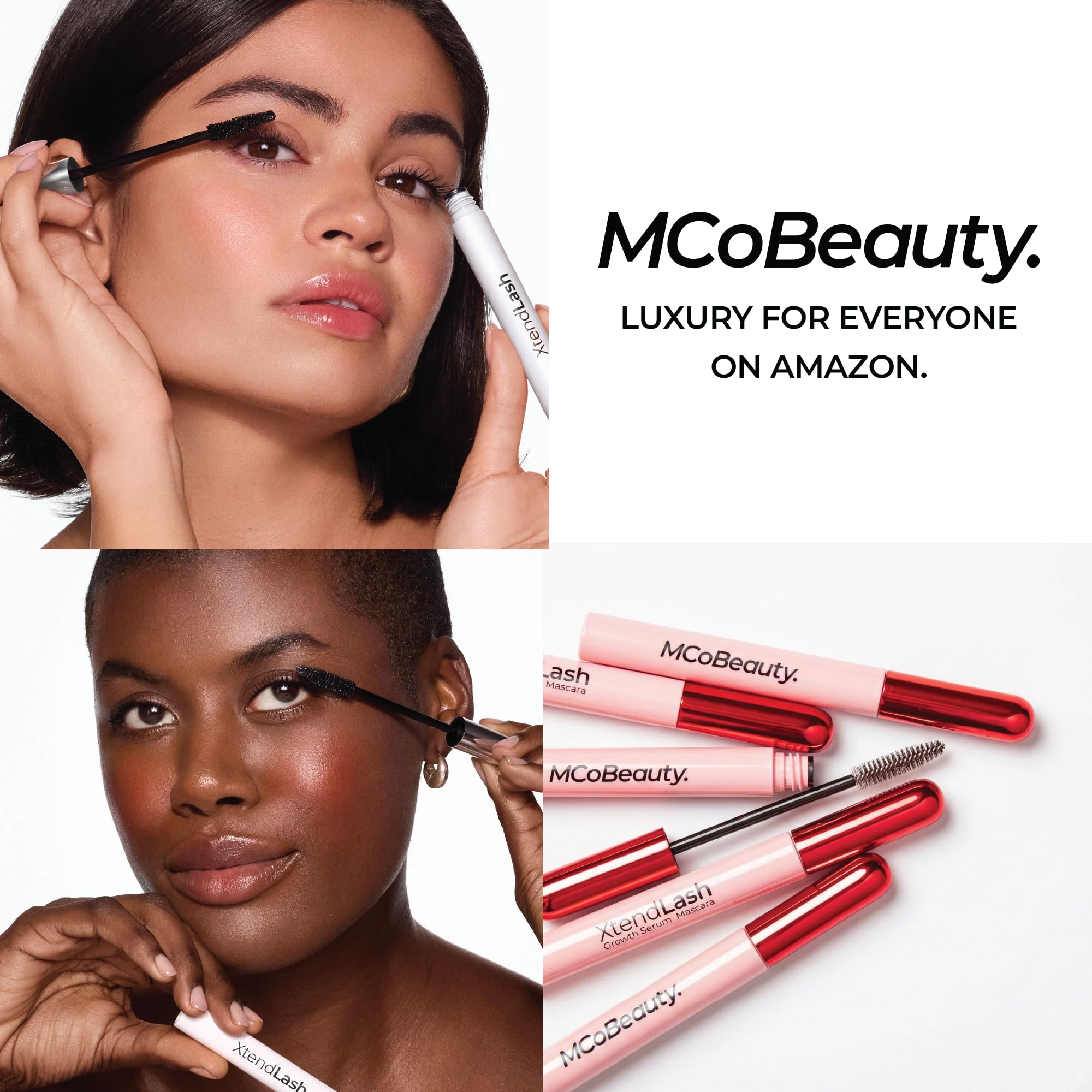 MCoBeauty XtendLash lifestyle image of woman applying mascara for polished eye look