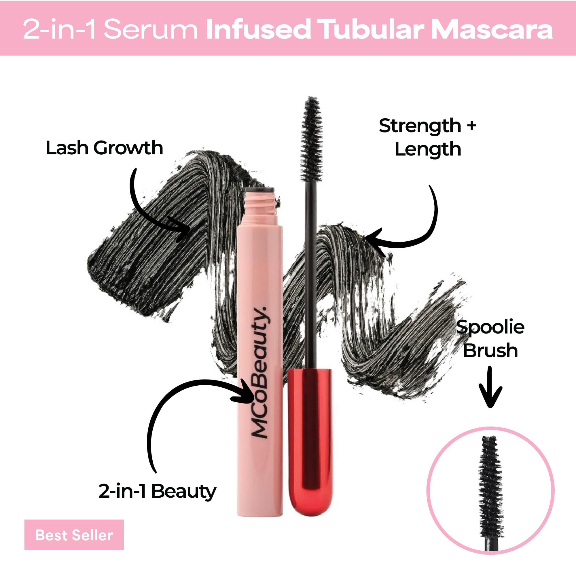 MCoBeauty XtendLash black serum texture swiped to show smooth, clump-free finish