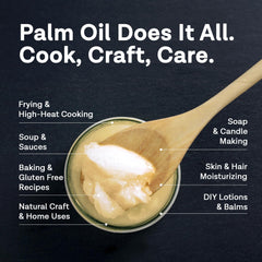 MD.LIFE palm oil with palm fruit beside bottle illustrating sustainable sourcing benefit