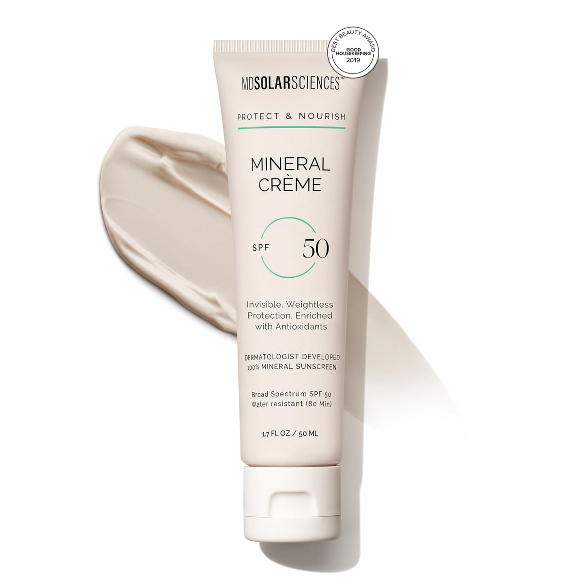 MDSolarSciences front packaging showing SPF 50 protection and compact tube benefit