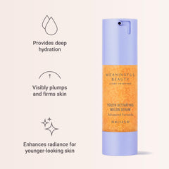 Meaningful Beauty dropper dispensing clear serum texture, demonstrates lightweight absorption