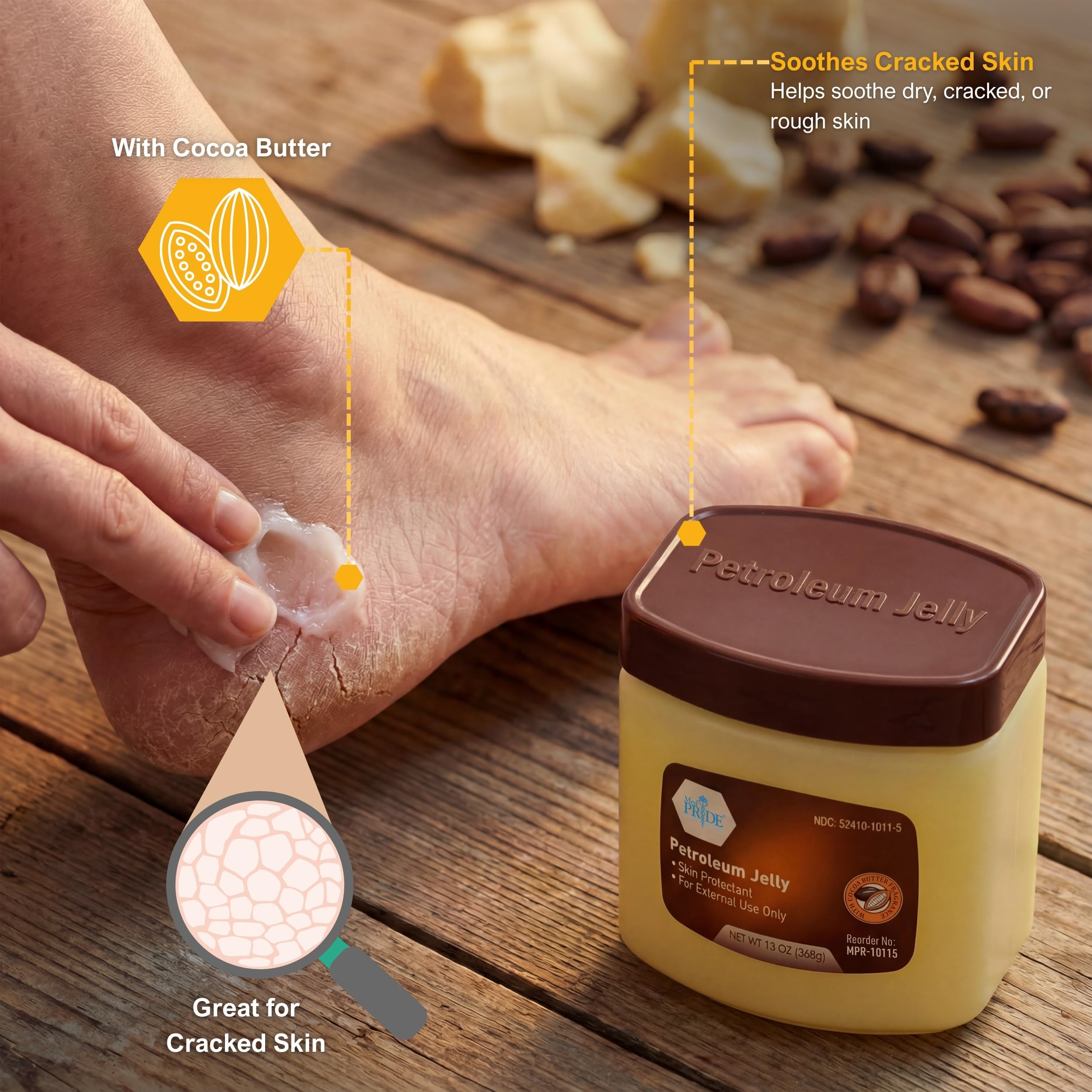 MED PRIDE open jar texture showing smooth cocoa butter blend benefit