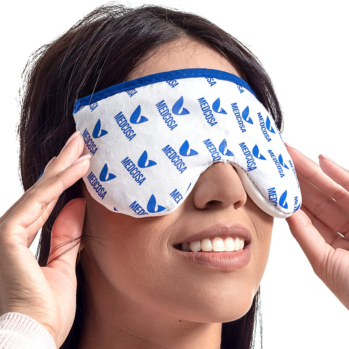 Medcosa front view showing soft mask and calming design benefit: comfortable warmth