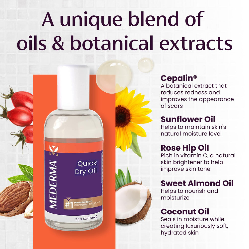 Mederma oil drop on fingertip showing lightweight texture and quick absorption