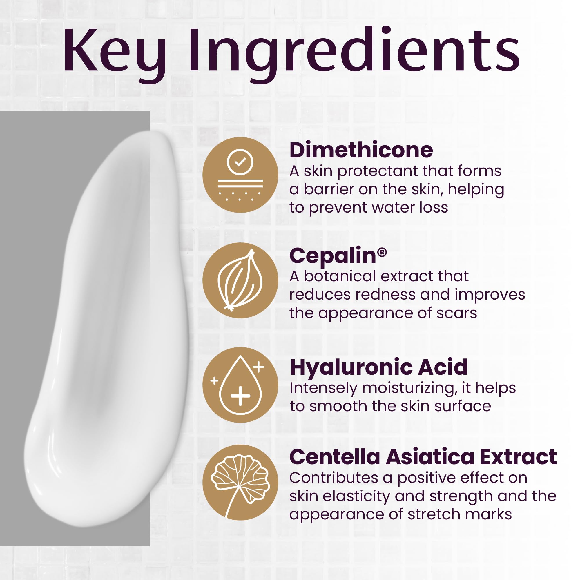 Mederma ingredient label with hyaluronic acid and extracts for clarity benefit