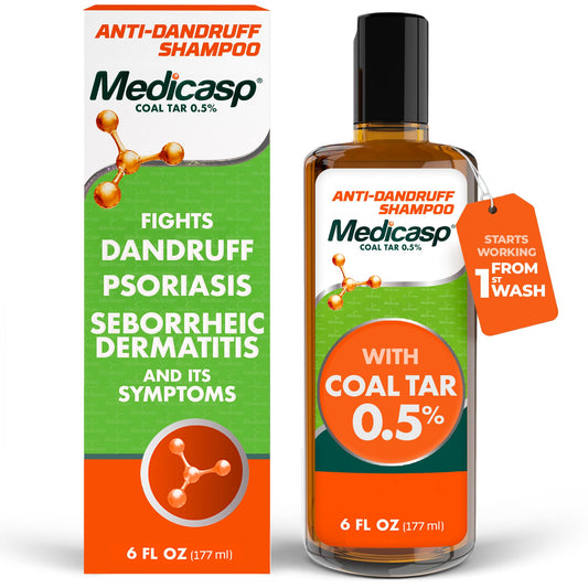 Medicasp front packaging showing bottle and claim for fast dandruff relief