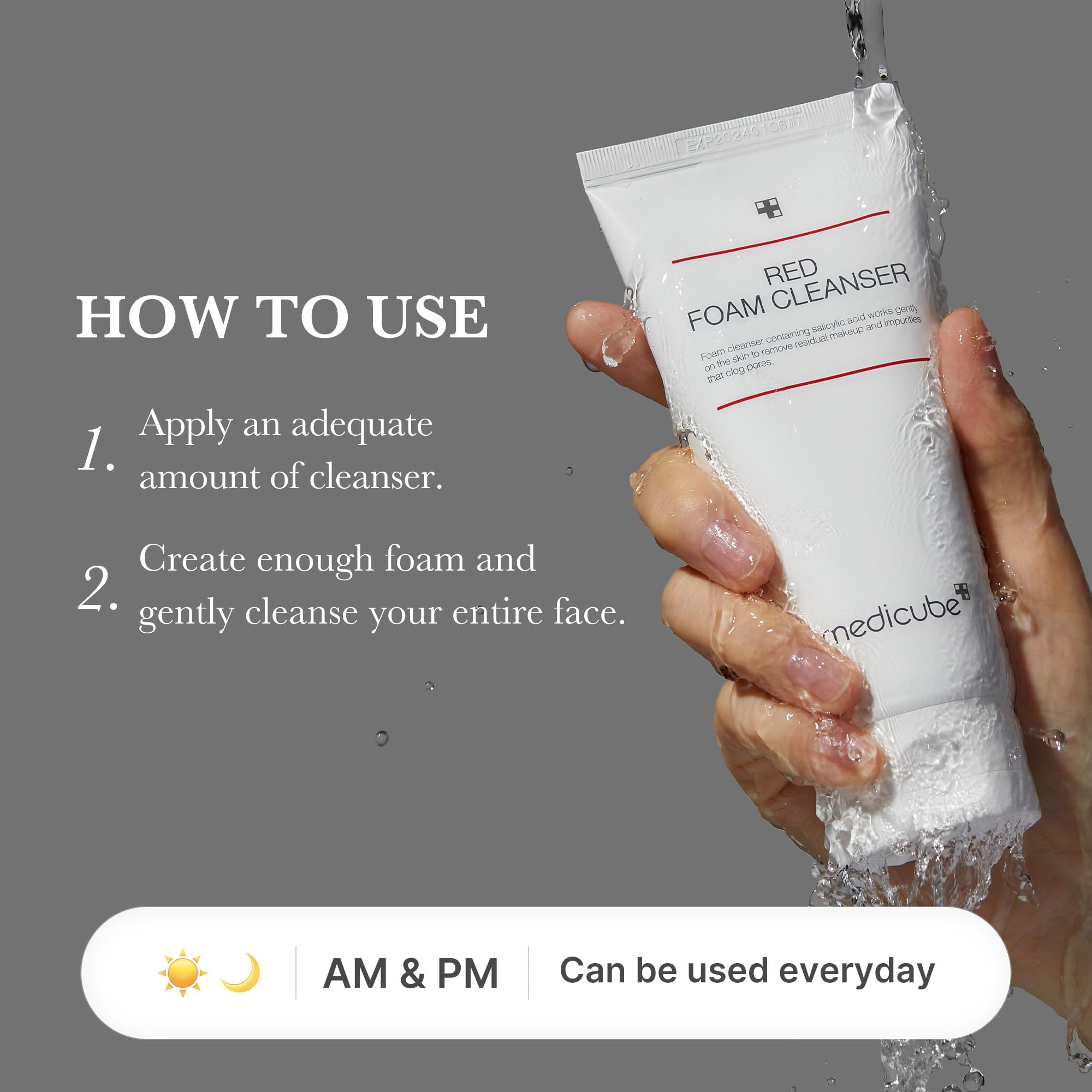 medicube cleanser in hand during use showing comfortable grip and gentle application