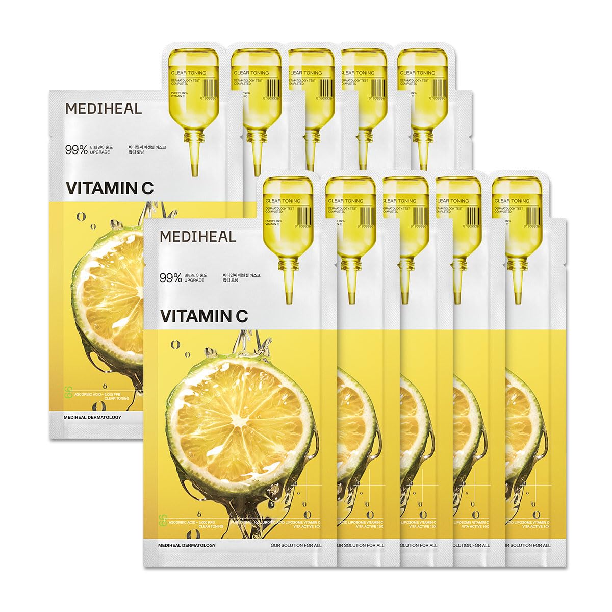 MEDIHEAL front packaging showing ten vitamin C sheet masks for radiance