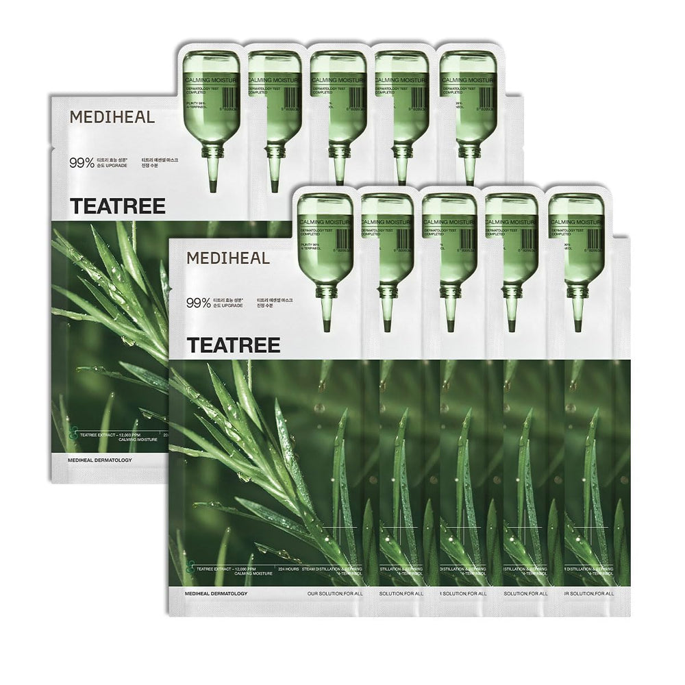MEDIHEAL front packaging showing 10-piece teatree mask for calming skin