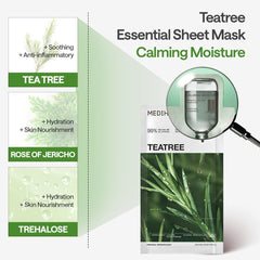 MEDIHEAL ingredients label highlighting tea tree purity and clinical testing benefit