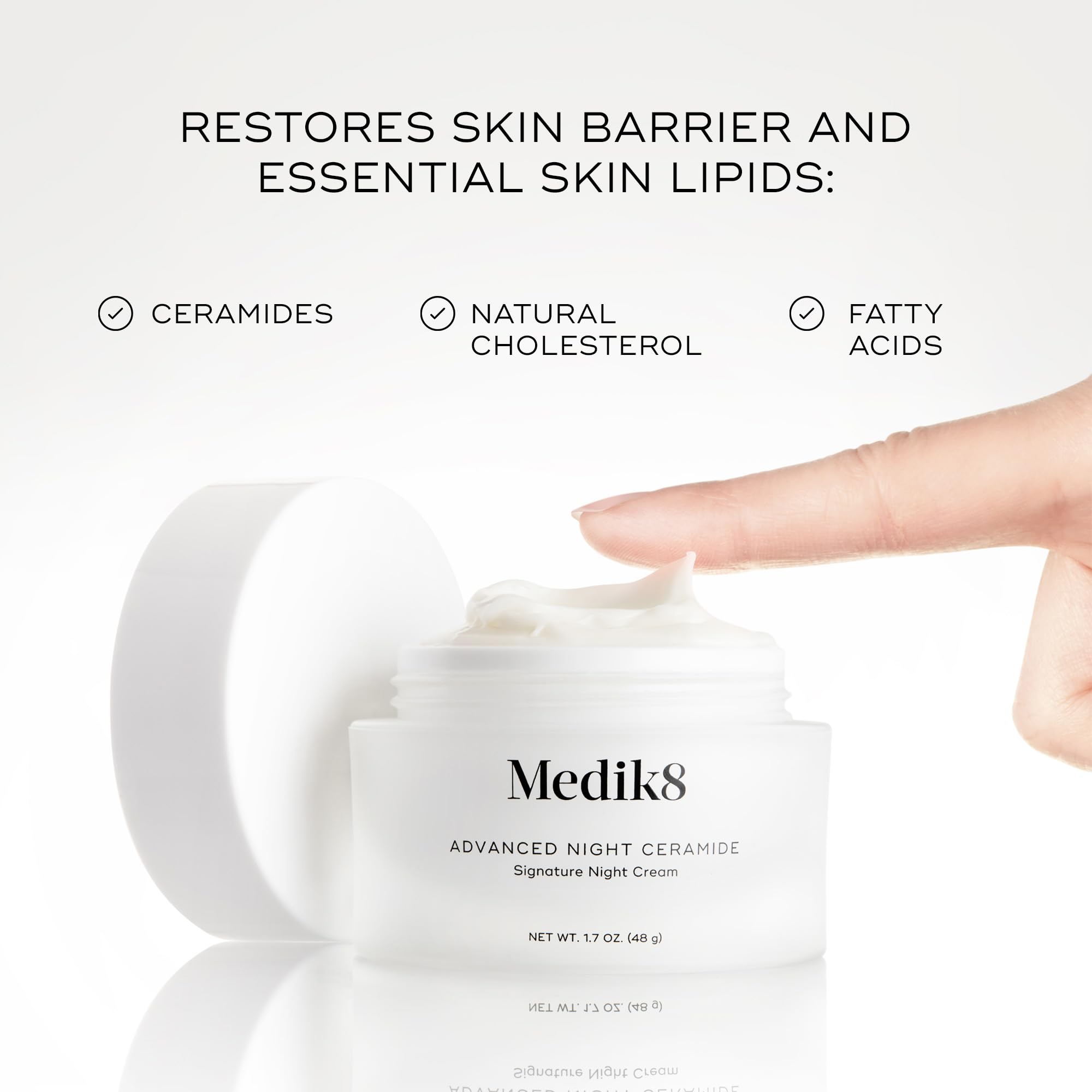 Medik8 being applied on hand to demonstrate spreadability and immediate moisturizing benefit