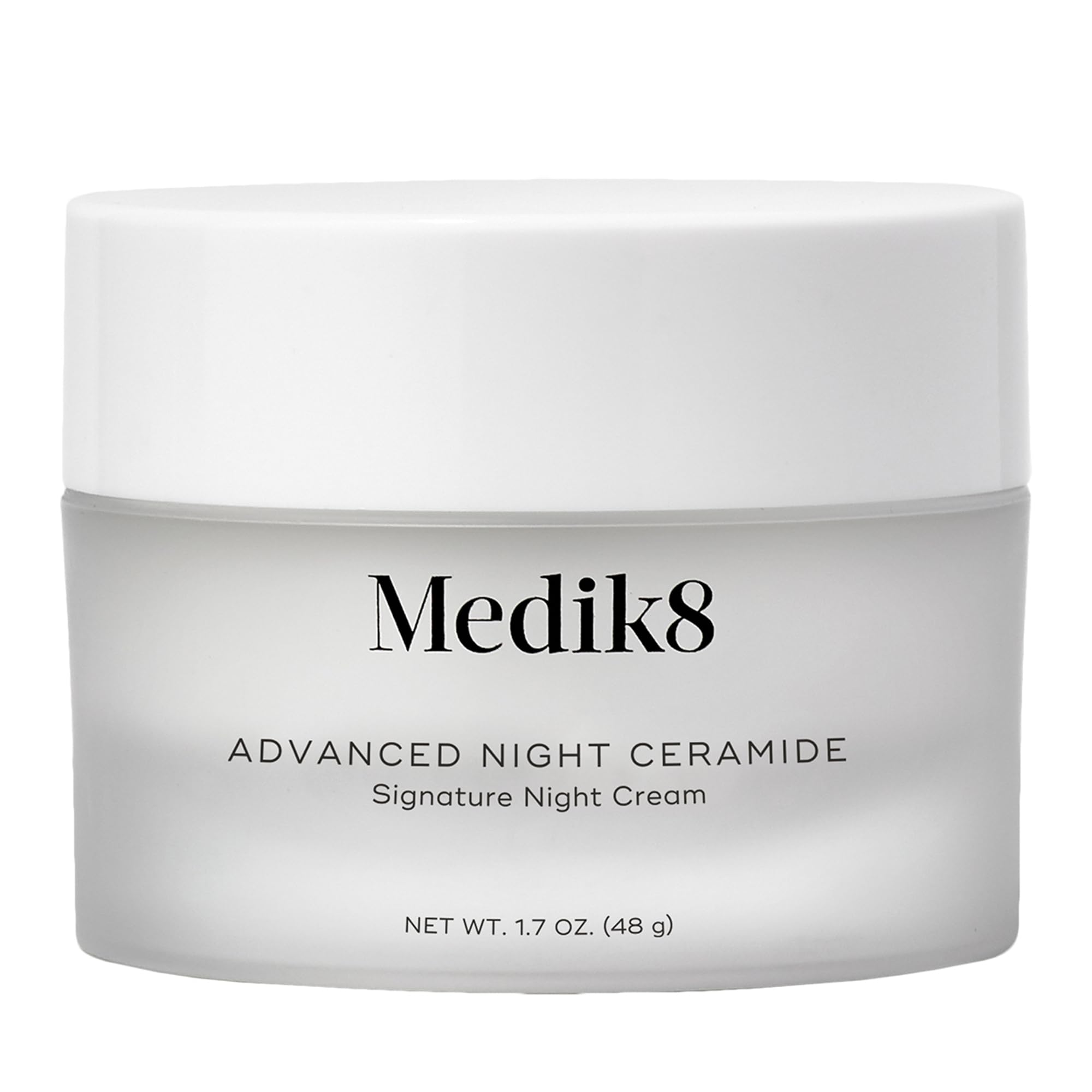 Medik8 front jar of Advanced Night Ceramide showing sleek packaging and clear branding benefits