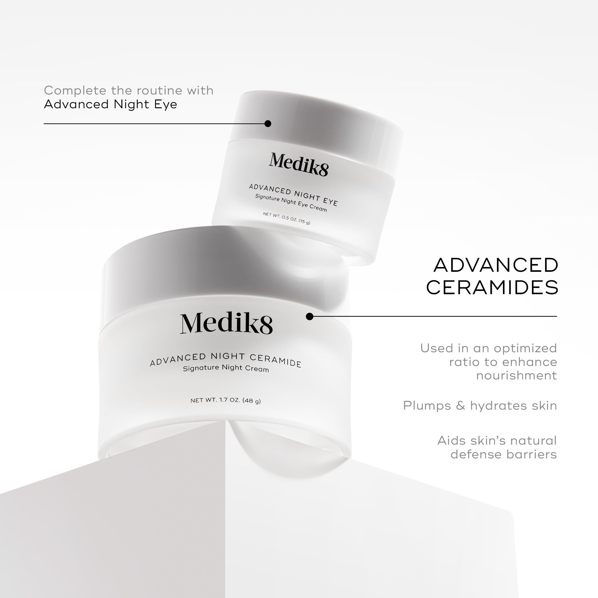 Medik8 jar beside ruler showing 1.7 oz size for travel and everyday use benefit