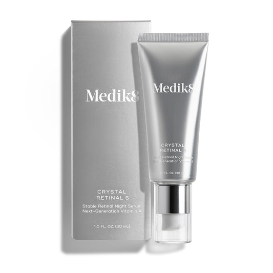 Medik8 Crystal Retinal 6 front bottle showing sleek packaging and product identity benefit