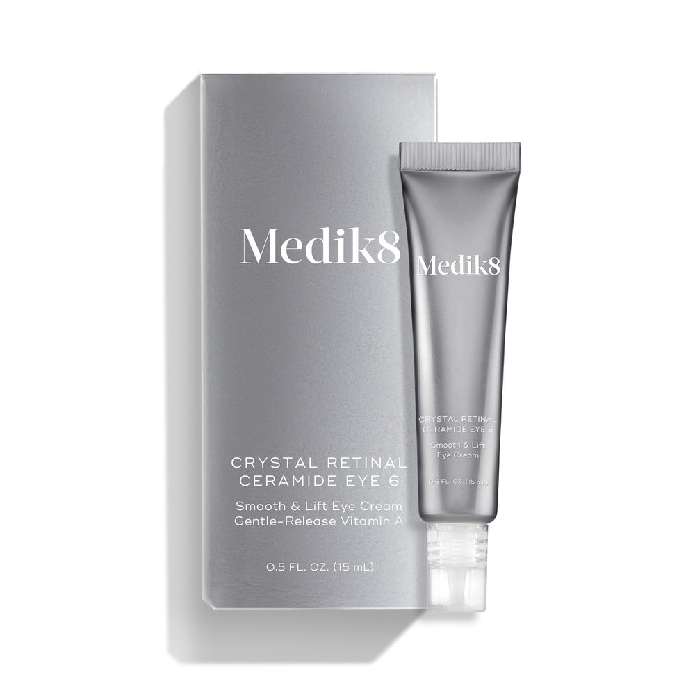 Medik8 eye cream on bathroom counter suggesting daily routine
