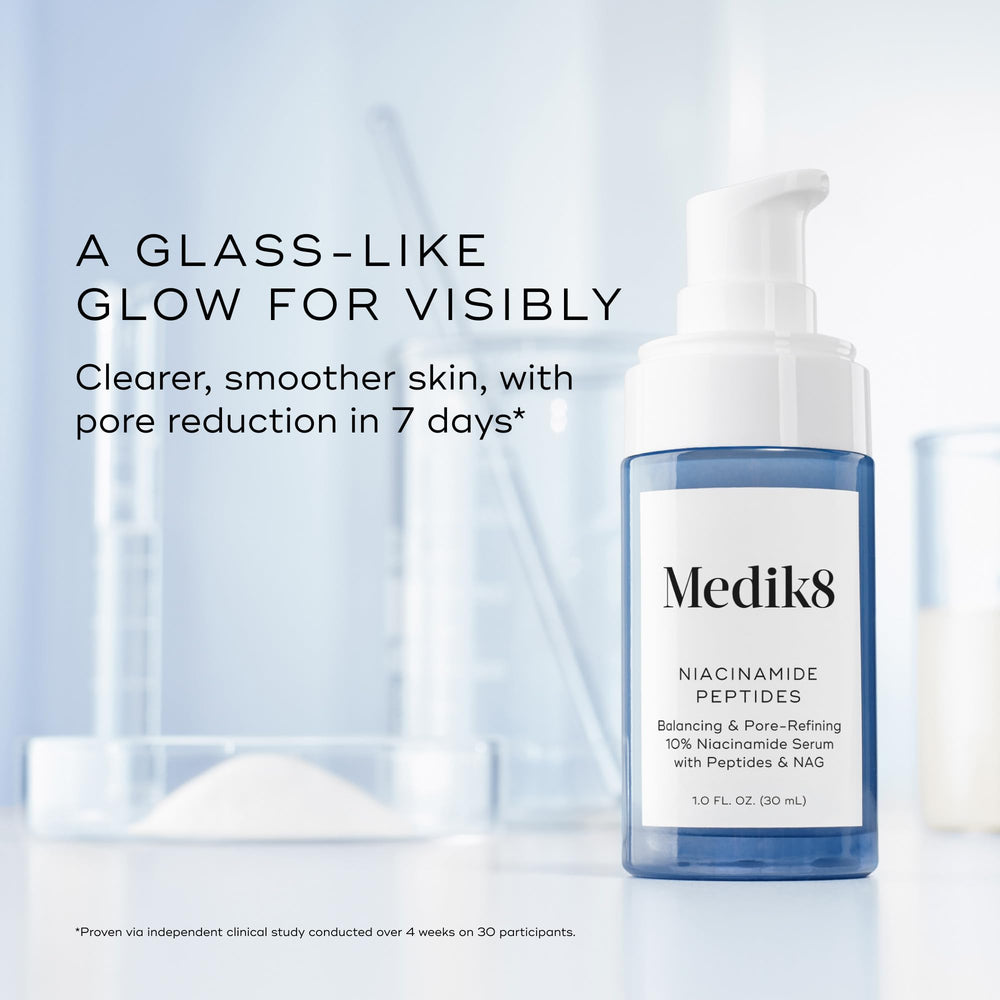 Medik8 ingredients displayed with capsules representing peptides benefit: targeted support