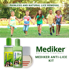 Mediker shampoo bottle close-up highlighting neem and coconut benefits