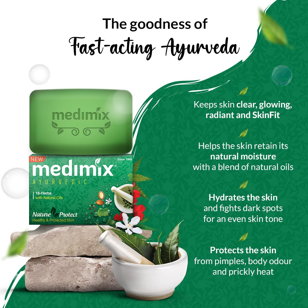 Medimix five bars lined up to show size and long-lasting supply benefit