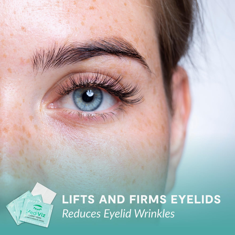 MEDIVIZ wipe in hand demonstrating gentle eyelid application and control