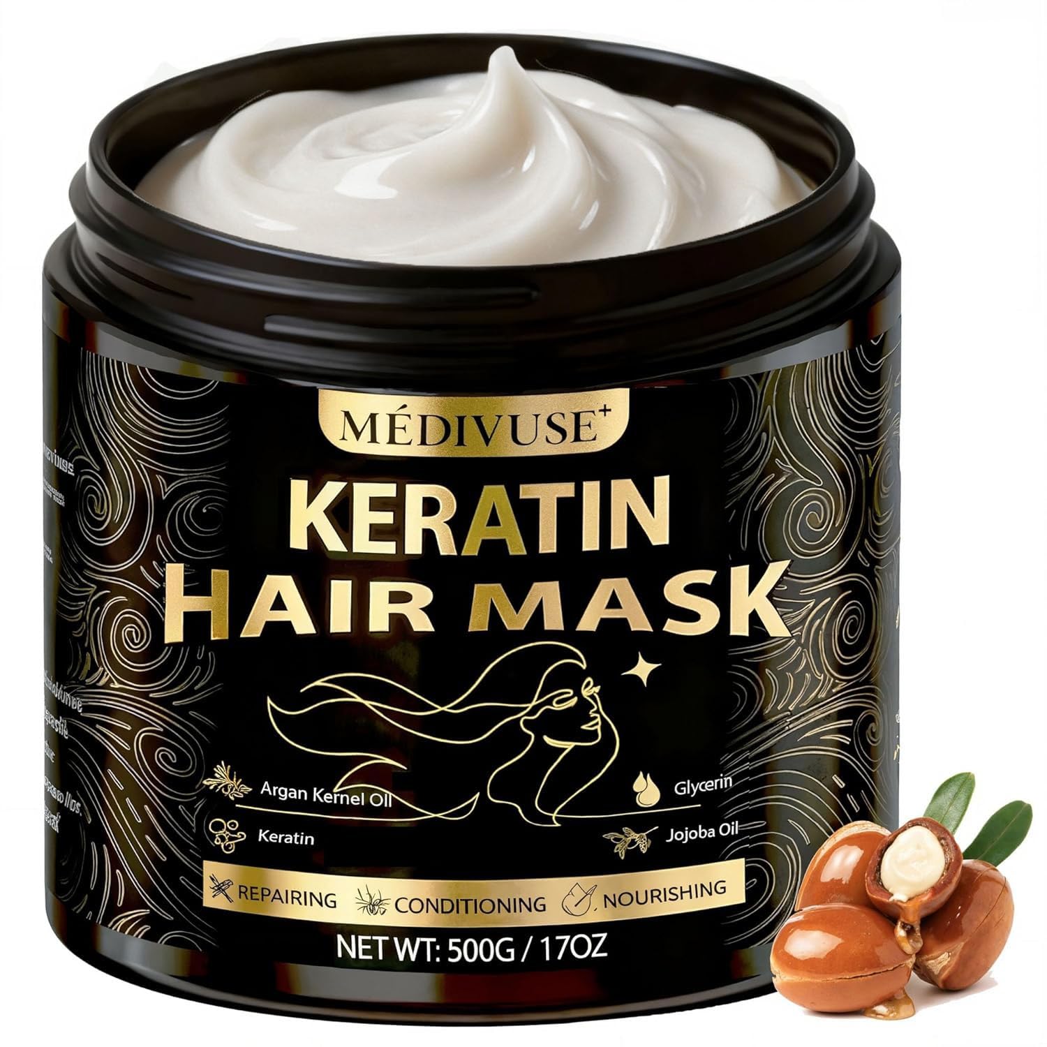 MediVuse front packaging 500ml tub showing product benefit of deep repair