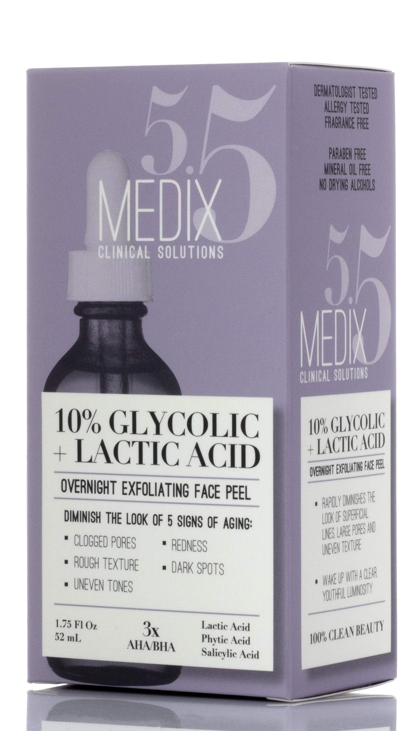 Medix 5.5 label close-up highlighting active acids and claims