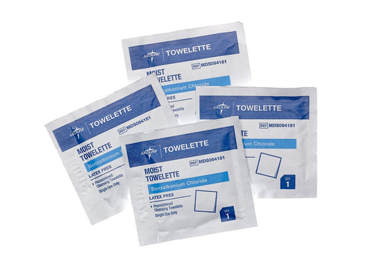 Medline front packaging showing individually wrapped towelettes for gentle cleansing
