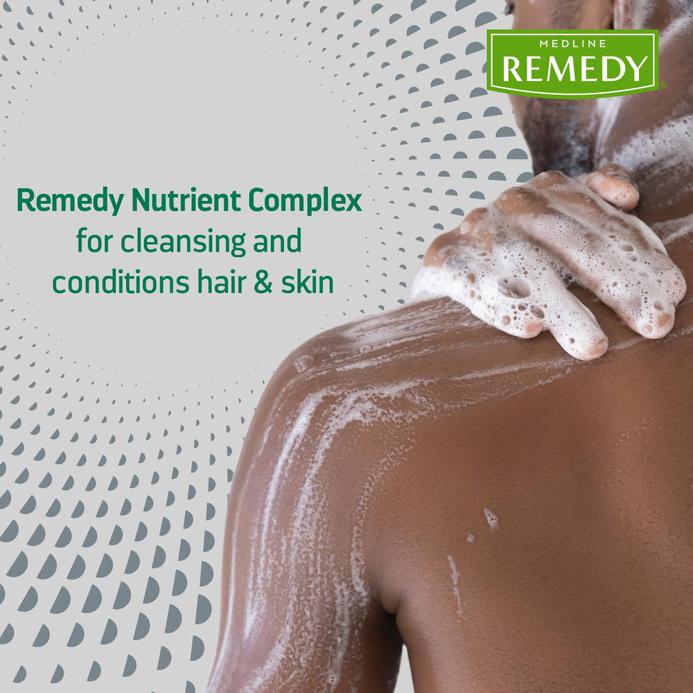 Medline Remedy foam applied to forearm illustrating gentle cleansing and skin-conditioning action