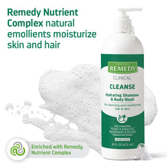Medline Remedy being applied to hair in shower showing effective shampoo and rinse-off option