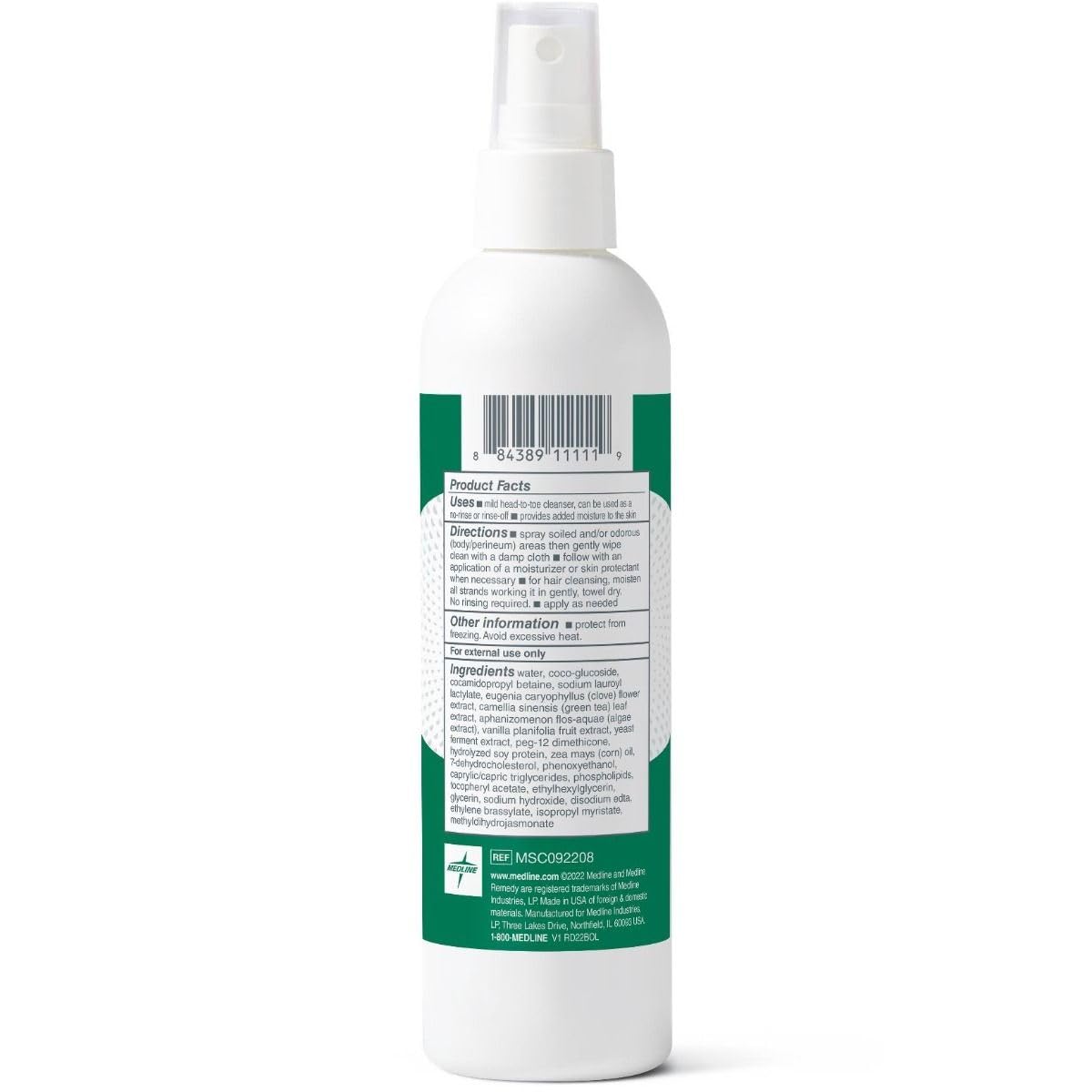 Medline Remedy back label close-up showing ingredients and directions for safe use