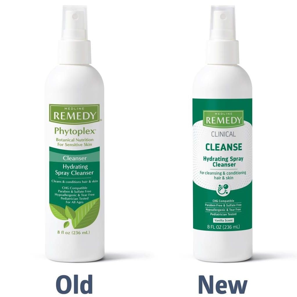 Medline Remedy pump close-up dispensing light lotion texture, promotes gentle cleansing