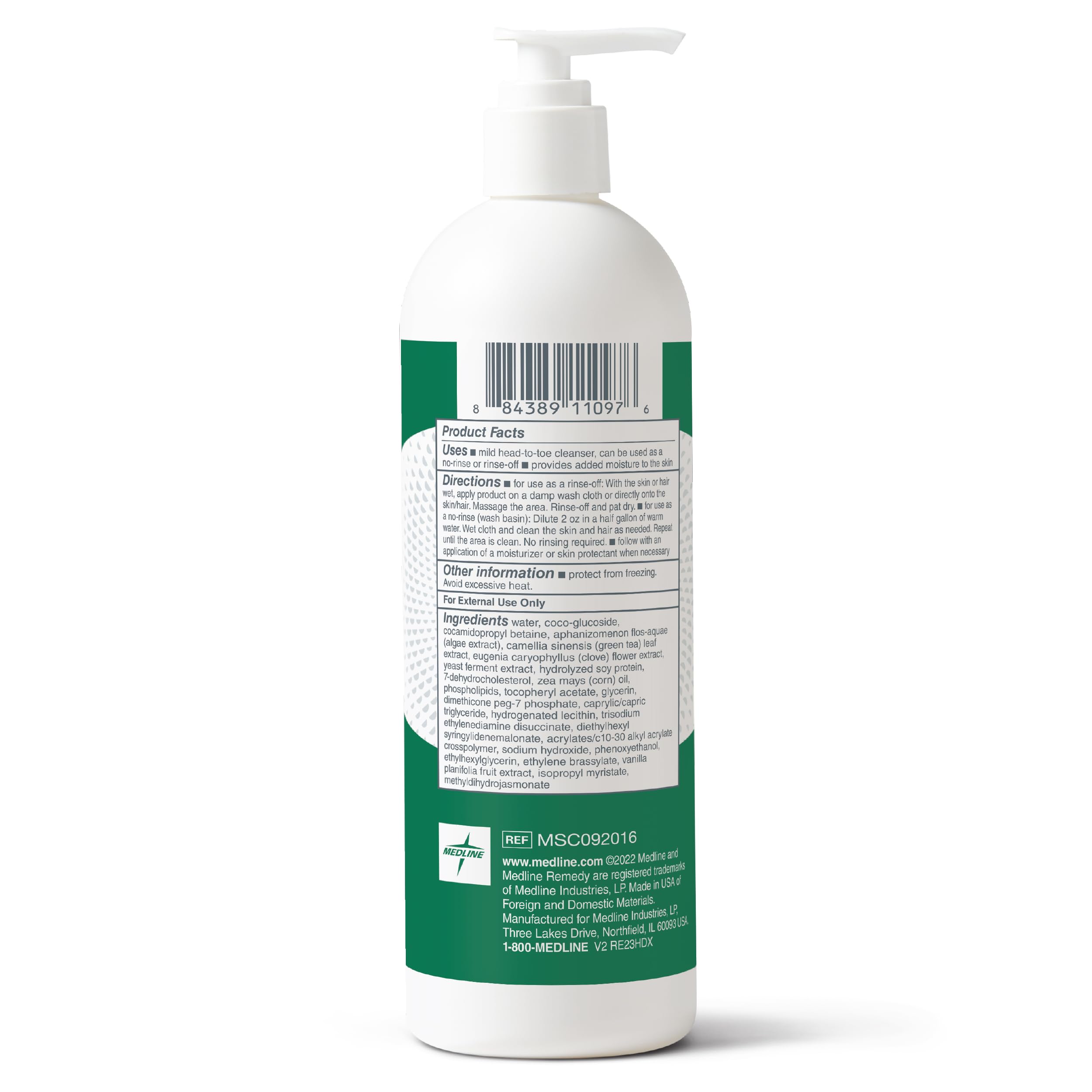 Medline Remedy bottle held in hand for scale illustrating compact, travel-friendly size