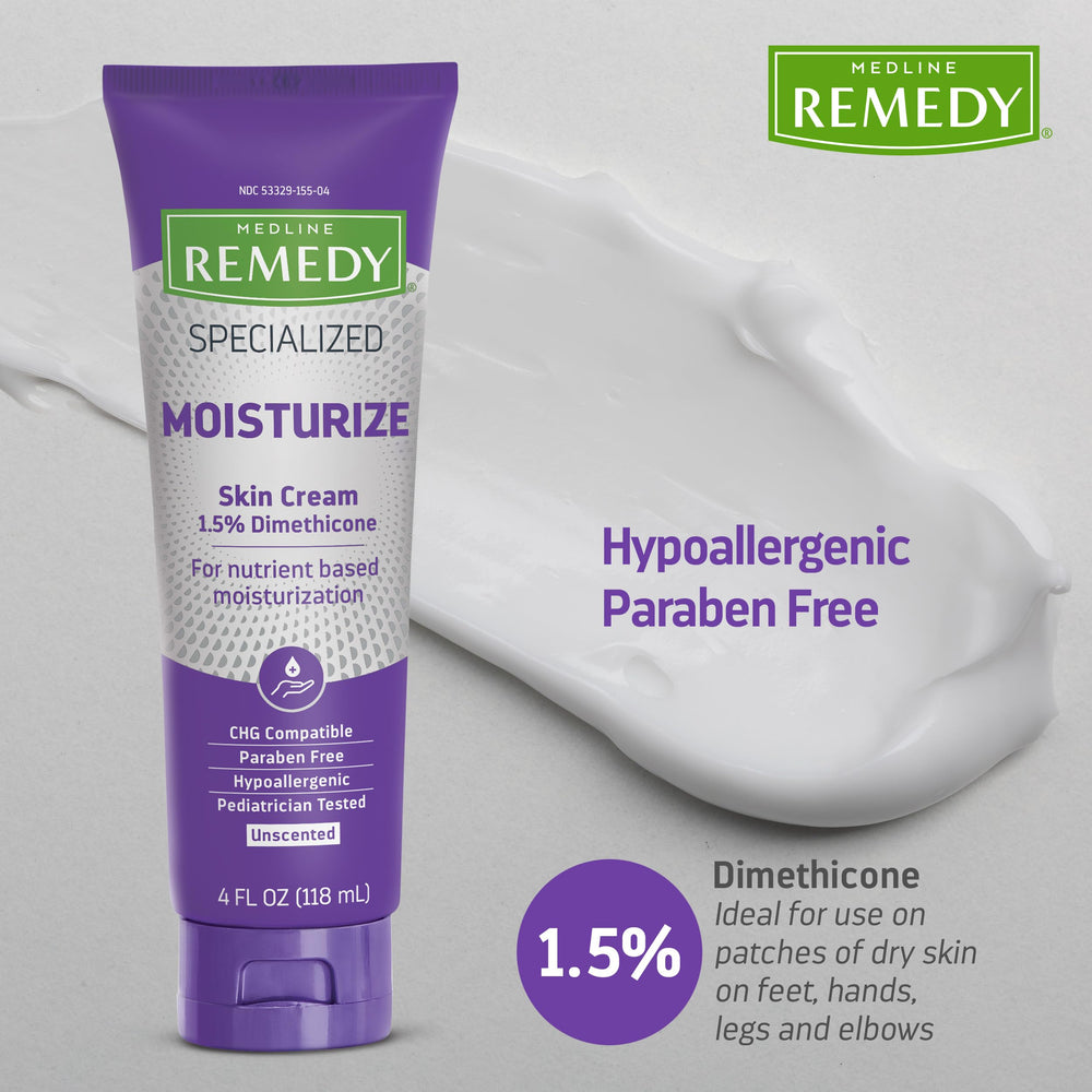 Medline Remedy tube label detail highlighting 1.5% dimethicone and paraben-free benefit